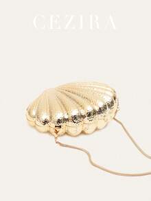 CEZIRA Geantă de seară luxoasă pentru femei, din material ABS strălucitor, în formă de scoică, cu închidere magnetică, lanț metalic lung, geantă compactă și rigidă, la modă și distinctivă, potrivită pentru evenimente formale, petreceri, gale, călătorii, vacanțe și multe altele - Multicolor - Vizualizare 5