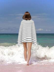 1 件简约时尚彩色条纹沙滩巾，大尺寸，快干高吸水性柔软面料，适合游泳、旅行、海滩、泳池、瑜伽、露营、浴室，男女通用