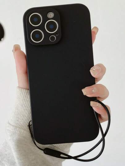 1 pieza Funda de teléfono líquida tipo silicona de unicolor con cordón, compatible con Samsung, Apple 11/12/13/14/15/16 Pro Max, Samsung S22/23/24/S25+ UA04/A05/A14/A15/A24/A25/A34/A54 SA56/A36/A26, resistente al agua, a los golpes, a las caídas y a los arañazos