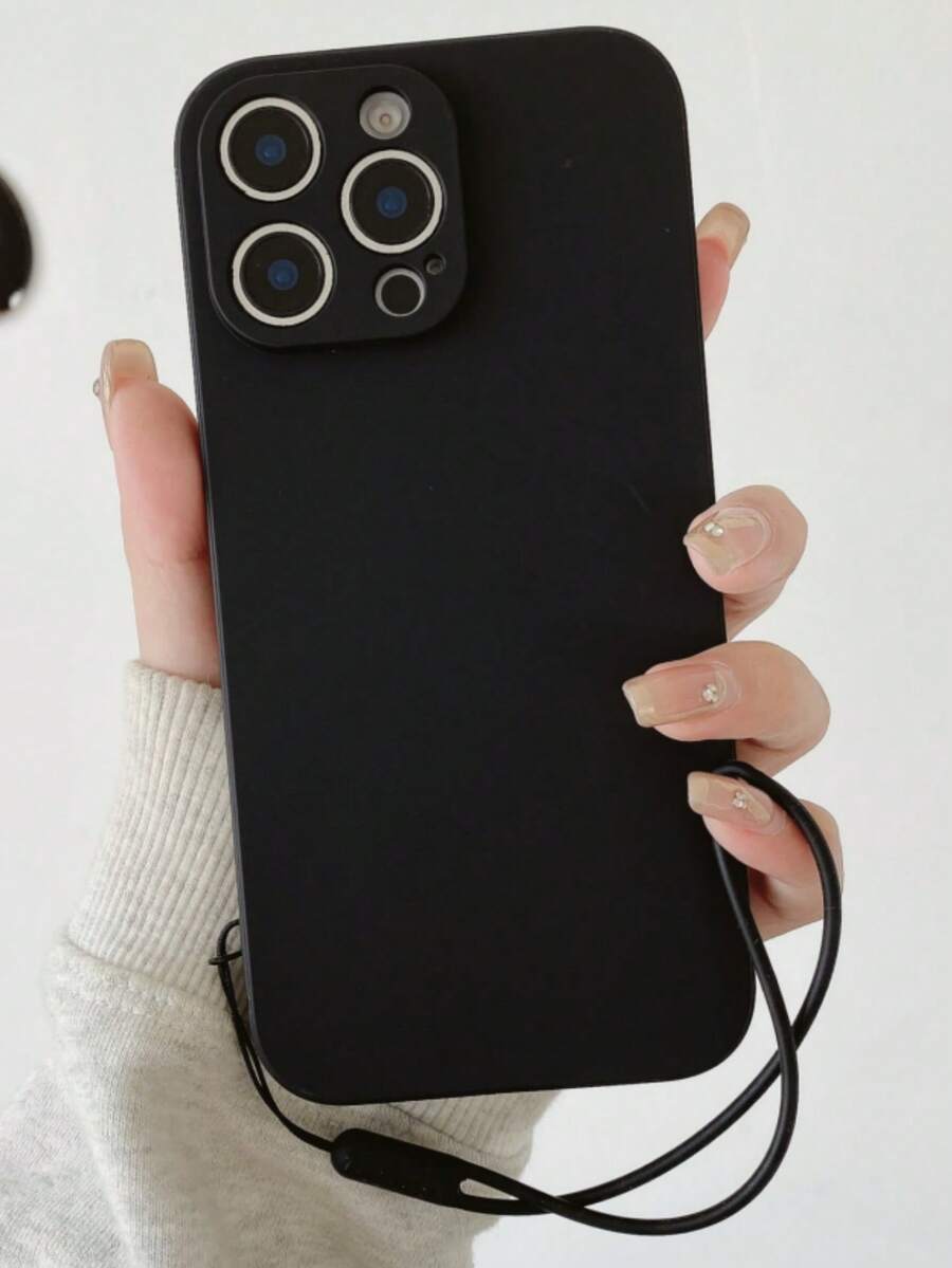 Solid Color Black Silicone Keychain, Lanyard 1pc Solid Color Silicone-Like Liquid Phone Case With Lanyard, Compatible With Samsung, Compatible With Apple 11/12/13/14/15/16 Pro Max, Compatible With Samsung S22/23/24/S25+ UA04/A05/A14/A15/A24/A25/A34/A54 SA56/A36/A26 Waterproof Shockproof Anti-Fall Scratch Resistant,International Version, Not The Domestic Version Birthday Gift - Black - View 1
