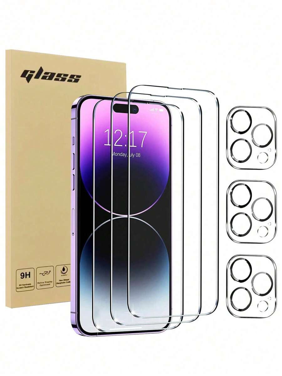 Shockproof Tempered Glass 6-In-1 Set 3pcs High-Definition Screen Protectors + 3pcs Transparent Camera Lens Protectors For IPhone 16Pro Max/16Pro/16e Full Coverage Anti-Scratch Includes Tool Kit Dust Stickers Cleaning Cloth Spring Gift - Clear - View 1