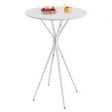 Bar Table, Round Cocktail Table, High Pub Table, 60 X 60 X 105 Cm, Metal Frame, Kitchen, Home Bar, Living Room, Modern Style, Cloud White And Matte White - White - View 8