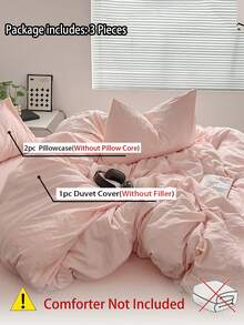 3pcs Soft & Skin-Friendly Duvet Cover Set (1*Duvet Cover + 2*Pillow Shams), Suitable For Bedroom & Guest Room, All Season, Machine Washable - Baby Pink - View 10