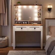 EnHomee Vanity Desk With Mirror And Lights,31 Inch Make Up Vanity With Charging Station,Dressing Table Makeup Desk With 2 Drawers,3 Color Modes Adjustable Brightness - 白色 - 查看 6