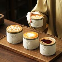 沙漠主题陶瓷咖啡杯，饰有棕榈树和骆驼图案，可重复使用，仅限手洗，是聚会和特殊场合的理想之选，沙漠主题礼品，沙漠咖啡杯，沙漠装饰陶瓷杯，咖啡杯，牛奶杯，水杯，家居/办公室/厨房/餐厅礼品，多用途，容量120毫升/250毫升/310毫升，沙特阿拉伯国庆节 - 彩色 - 查看 1