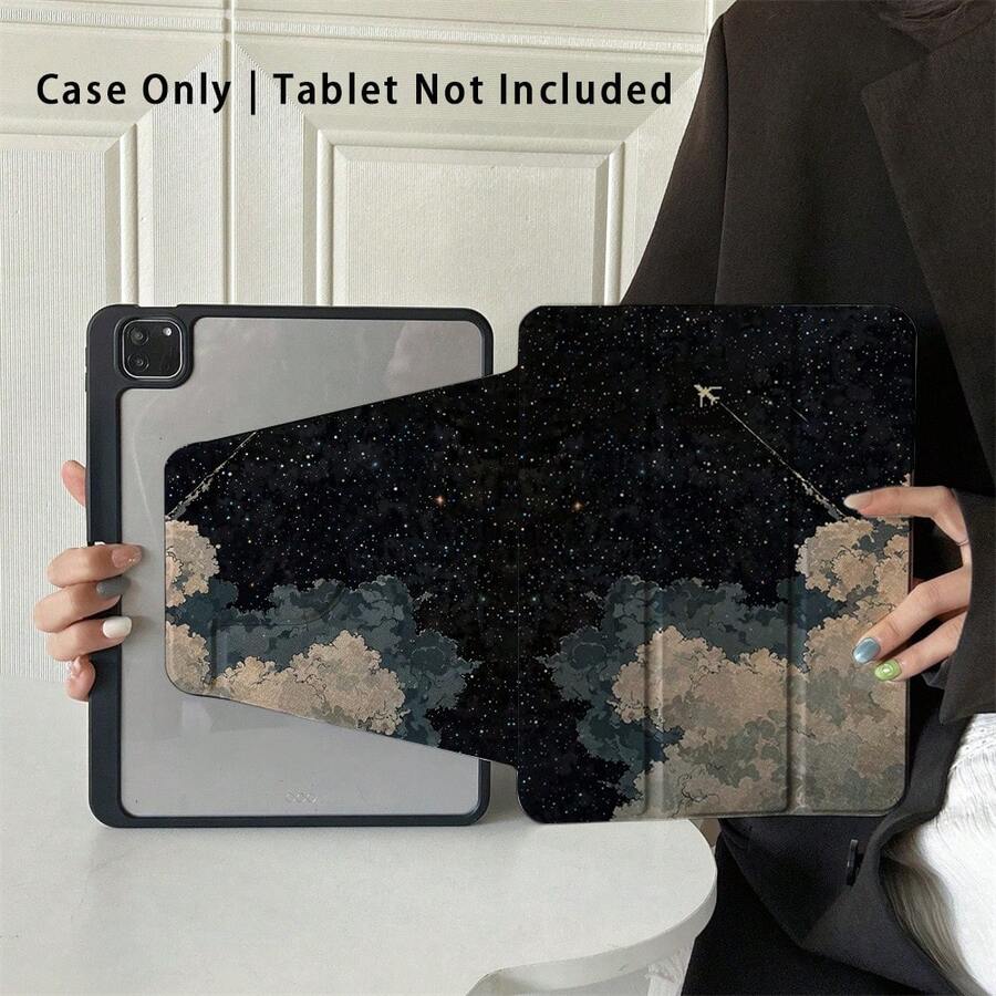 云朵星空树木纹理保护壳，带笔槽，兼容 iPad 10.9/10.2/iPad Air 第五代/iPad Pro 11/第十代/9.7/iPad Air 2/iPad（第七代）/iPad（第八代）/iPad Air 4/5/iPad Pro 11/iPad 第十代 10.9 英寸（2022 年款）/iPad Air 13（M3 2025 年款）/iPad Air 11（M3 2025 年款）/iPad Air 11（A16 2025 年款），具备自动睡眠/唤醒功能 - 彩色 - 查看 1