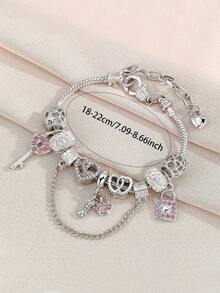 1 European And American Fashionable Multifunctional Bracelet With Key Lock And Heart-Shaped Diamond Bead Pendant, Suitable For Teenagers To Give As A Gift To Good Friends - Nhiều màu - Xem 9