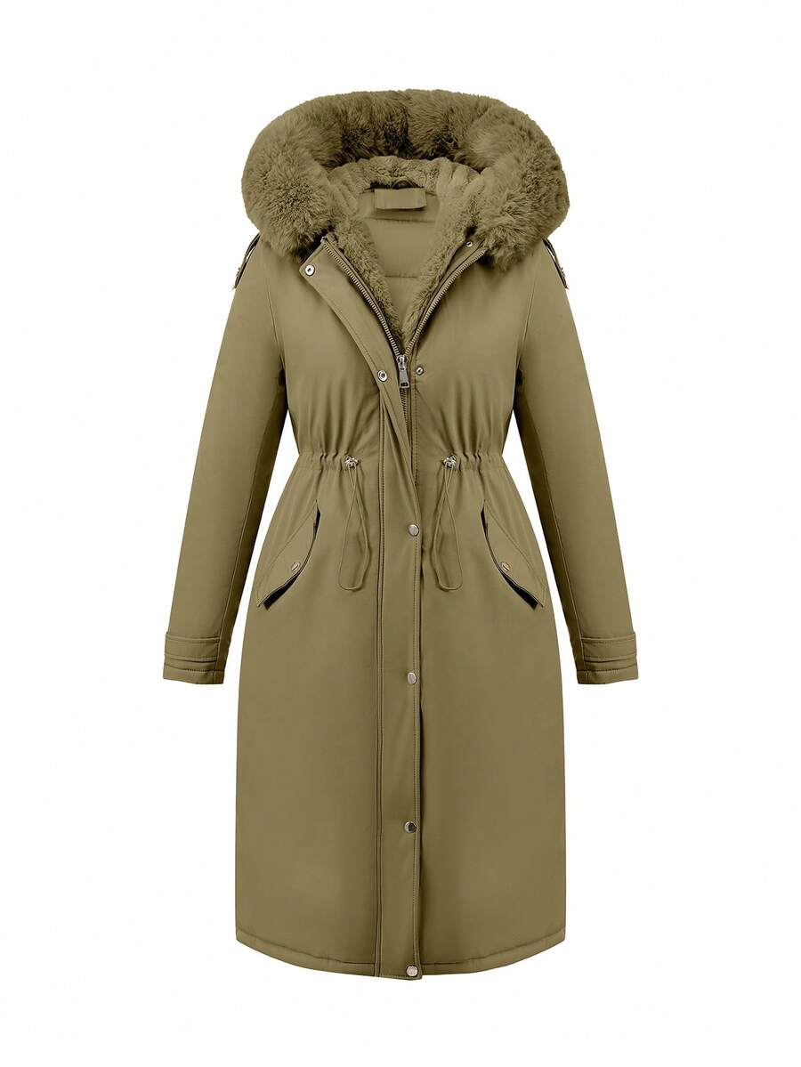 Women's Mid-Length Jacket With Faux Fur Collar And Belt, Suitable For Autumn/Winter