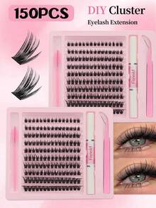 200 PEÇAS/180 PEÇAS/150 PEÇAS/100 PEÇAS Conjunto de Extensão de Cílios Falsos de Múltiplos Estilos de Grande Capacidade com Adesivo de Extensão de Cílios, Pinça de Selagem de Cílios, Kit de Cílios Falsos Volumosos Tipo C de 10-16mm de Comprimento Misto, Aparência Natural, Enrolamento, Efeito 3D, Adequado para Uso Diário e Várias Ocasiões