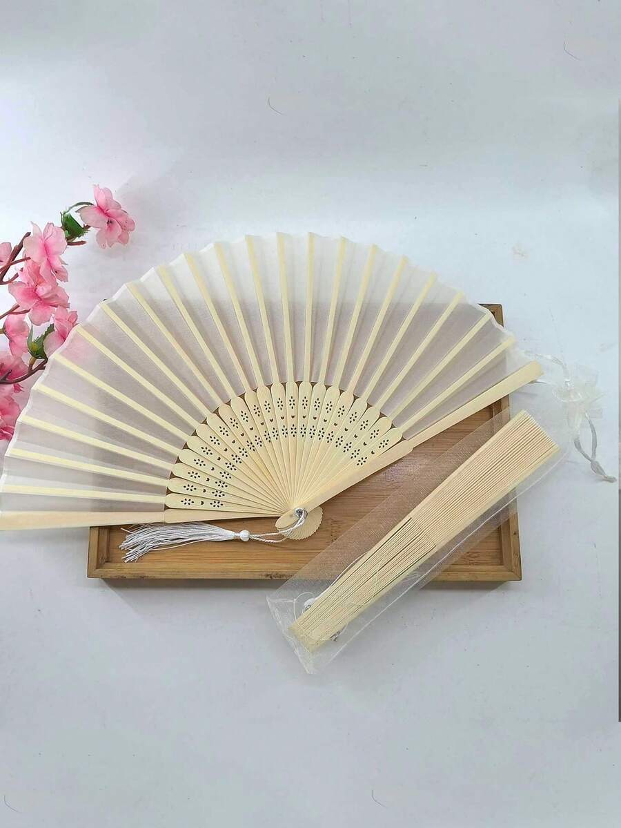 多色纯色婚礼布扇,竹丝布面,竹折扇,DIY 绘画布扇,纯色中式装饰扇,白色竹折扇手持扇纸折扇适用于订婚毕业婚礼派对装饰卧室家居餐桌中心装饰(无流苏) - 彩色 - 查看 1