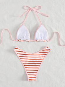 PEPPERMOLLY Women's Sexy & Fashionable Black & White Two Pieces Swimsuit, Summer Beach Bikini Set - Red - View 2