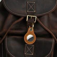Mokcool Genuine Leather For AirTag Holder Compatible With Apple Airtag Keychain, Anti-Lost Tracker Case For Dogs, Cats, Pets, Keys, Bags, Luggage, Durable And Stylish Accessories - 棕色 - 查看 6