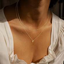 2pcs/Set 26 Letter Necklace & Clavicle Chain, Copper Material, Delicate & Minimalist Design, Suitable For Commuting, Women Accessories