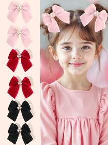 2pcs/6pcs Pearl Bow Hair Clips For Girls,Fabric Alligator Clips Hair Bows For Girls,Fashion Hair Accessories For Girls Party Gifts