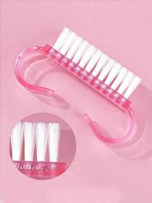 指甲清洁刷，用于清洁指甲，钩针编织刷头，符合人体工学的粉色手柄，小型除尘刷，去除指甲灰尘，塑料清洁刷，美甲沙龙清洁工具，除尘小刷，非常适合美甲和足疗，高效清洁手指和指甲，无异味