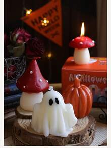 万圣节鬼魂蘑菇、眼球、鬼魂、南瓜蜡烛装饰可爱万圣节蜡烛礼品套装房间装饰餐桌派对卧室家居装饰万圣节装饰秋季装饰秋季装饰 - 彩色 - 查看 6