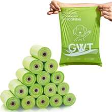 GWT Dog Poop Bags Rolls 9"X13" - Certified Home Plant Based Rolls, 120 Count Pet Waste Bags, Ideal For Outside And Backyard, Includes 8 Convenient Bags - 白色 - 查看 1