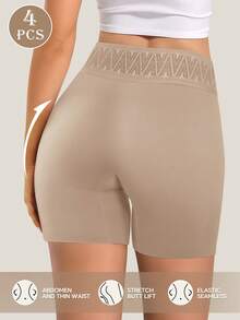 4pcs Women's Mid Waist Boxer Briefs, Elastic & Soft, Breathable, Seamless & Elegant Full Coverage, Anti-Lighting, Anti-Roll Edge - Multicolor - View 2