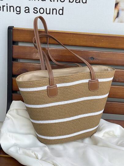 Bolso de paja de gran capacidad, modelo 2026, bolso de hombro versátil y de moda para ir al trabajo, bolso de playa y de viaje tejido de paja