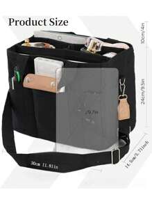 Large Capacity Multi Pocket Shoulder Bag With Compartment, Versatile Handbag With Durable Handles, Black