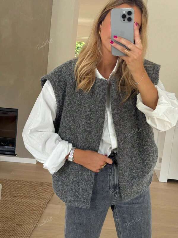 Women's Casual Loose Solid Color Knit Cardigan, Soft Fleece For Daily Wear & Travel, Spring/Autumn