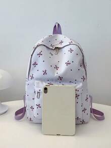 1 Pc Back-To-School Bow Pattern Backpack,High-Capacity Student Bag, With Laptop Compartment Schoolbag, Adjustable Straps Bookbag, Casual Lightweight Travel Backpack, Perfect For Girls/Teens/Students/Graduates, Ideal For Daily Use, Outings, Travel, School & Back-To-School - Multicolor - View 4