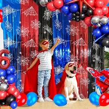 Spider Web Birthday Decorations 2 Pack Spider Party Supplies 3.3x6.6ft Red Blue And Black Spidey Tinsel Foil Fringe Curtains Backdrop Red And Blue Streamers Spider Theme Party Decorations - 藍紅與黑 - 查看 4