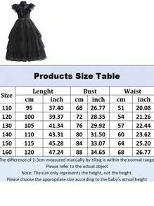 Girls' Party Cap Sleeve Black Long Dress With Belt And Wig, Cosplay Costume For Halloween Party - Black - View 2