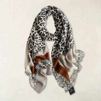 1pc Women's Bohemian Style Vintage Watercolor Leopard Print VELA Headscarf Scarf, Fashion Casual Soft Windproof Shawl, Suitable For Daily Wear