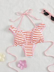 PEPPERMOLLY Women's Sexy & Fashionable Black & White Two Pieces Swimsuit, Summer Beach Bikini Set - Red - View 1