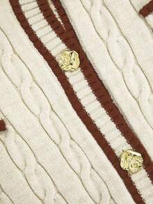 Elegant And Refined College - Style Color - Blocked Cable - Knit Cardigan Sweater