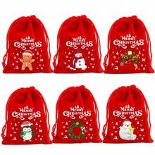10pcs/Set Large Christmas Ornament Gift Bags, 12 Christmas Theme Pattern Gift Bags, Velvet Drawstring Gift Bags For Christmas & Halloween (Random Pattern) - Red - View 2