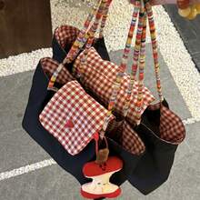 Women Shoulder Bags - 牛仔彩繩小單肩+蘋果掛件 - 查看 6