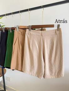 ISADORA MODA WOMEN'S LINEN BERMUDA SHORTS WITH POCKETS, ELEGANCE AND - Beige - View 3