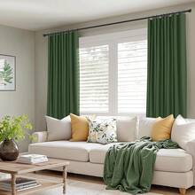 % Blackout Curtains Bedroom, 84 Inch Long Blackout Curtains, Clip Rings Linen Drapes, Thermal Insulated Room Darkening Living Room, 2 Panels - Beige, W50xL84, Bedroom Decor - 苔綠色 - 查看 2