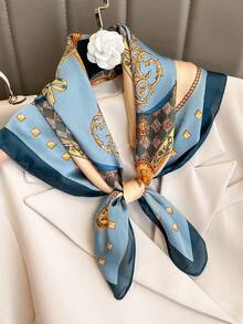 1pc Women's Luxurious Designer Chain Printed Spring Silk Bandana Scarf, 70*70cm, Suitable For Daily Wear Bandana,Hair Band,Head Band Ideal For Dressing Up Your Look