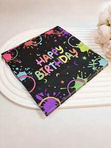 مناديل ورقية قابلة للتخلص منها بمقاس 33 * 33 سم، خلفية سوداء مع حلقات ملونة ورسومات تخطيطية، مناديل فلورية للحفلات وحفلات الرسم، "هيا نتألق"، مناسبة لحفلات عيد الميلاد والكريسماس