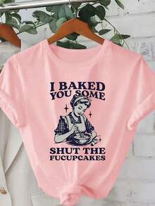 Women's Vintage Graphic Print T-Shirt, Versatile For Spring/Summer, Printed Tee, Vacation, Music Festival Casual Pink - Pink - View 4