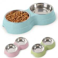 Tazones dobles de acero inoxidable para perros y gatos - Base antideslizante - Perfecto para comida y agua - Fácil de limpiar