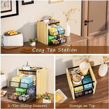 Tea Bag Organizer, Tea Organizer And Storage With Drawers, Tea Box Tea Bags, Wooden Tea Bag Holder Kitchen, Countertop, Office, Tea Station (Natural Wood)2025 - Natural Wood - View 4