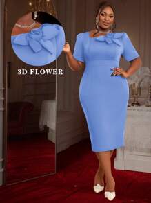 Women 3D Floral Short Sleeve Bodycon Party Dress, Cocktail Semi Formal Dress, For Birthday, Graduation Dress,Wedding Guest, Graduation, Dinner, Homecoming