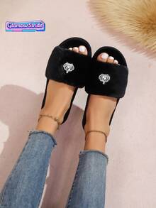 1 Paar elegante Hausschuhe mit Stoffkristallen verziert, geeignet für Zuhause in allen Jahreszeiten