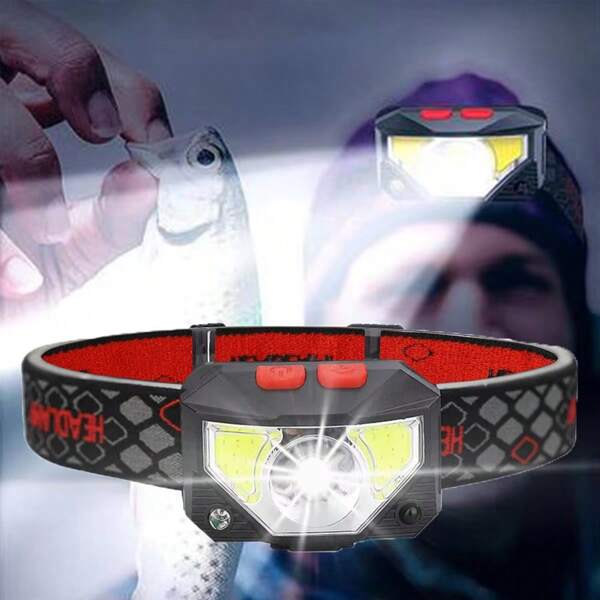 1PC Rechargeable Waterproof LED Headlamp With Red Light - 8 Lighting Modes, Motion Sensor Switch, Ideal For Camping, Hiking, Running, Reading & Outdoor Activities