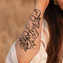 1 Sheet Temporary Tattoo, Rose And English Letter Tattoo Sticker, Waterproof Arm Shoulder Leg Body Art - Nhiều màu - Xem 2