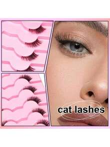 7 对天然狐狸毛假睫毛，3-5-9 毫米混合长度，D 卷曲精致睫毛，自然外观狐狸眼睫毛，蓬松仙女猫眼睫毛，适合任何场合和脸型，易于涂抹