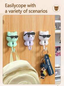 Creative Cartoon Cat Shaped Keychain Hook, Paste Wall Hanging, No Drilling, Easy To Install, Plastic Casual Style Coat Rack With Glasses Gravity Function, Suitable For Home, Kitchen, Bathroom, Bedroom, Office - Casual Style Wall-Mounted Plastic Keychain Rack, Easy To Install, Can Hang Hats, Keys, Towels, Scarves, Bags, No Hole Punching Home Bathroom Decoration, Bathroom Storage For All Seasons