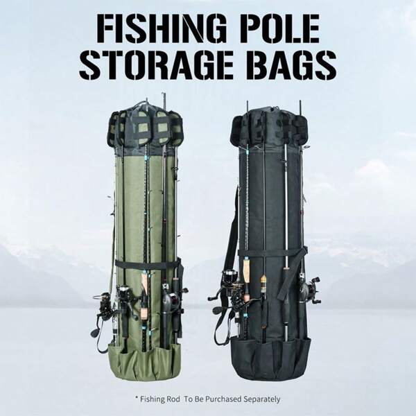 1 pieza Bolsa de almacenamiento para vara de pescar portátil - Sostiene hasta 5 varas y equipo de pesca, adecuado para bolsa de almacenamiento de equipos de pesca, regalo de pesca para hombres (Negro/Verde)