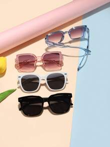4 Pcs Boys Girls 6-12 Years Square Hollowed Out Rice Nails Classic Versatile Sunglasses For Daily Travel