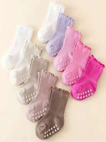 5双婴儿袜，带抓地力，袖口无束缚，荷叶边公主袜，适合0-5岁女婴
