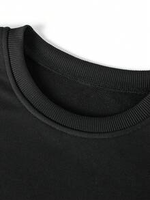 Men's "VICTORY" Graphic Print Crew Neck Pullover Sweatshirt, Streetwear Style, Autumn/Winter, Long Sleeve Top - Black - View 7